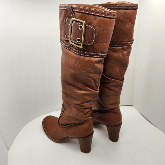 Coach boots women's 8.5B brown cognac leather knee high Meredith Q095 Made Italy - Picture 10 of 16